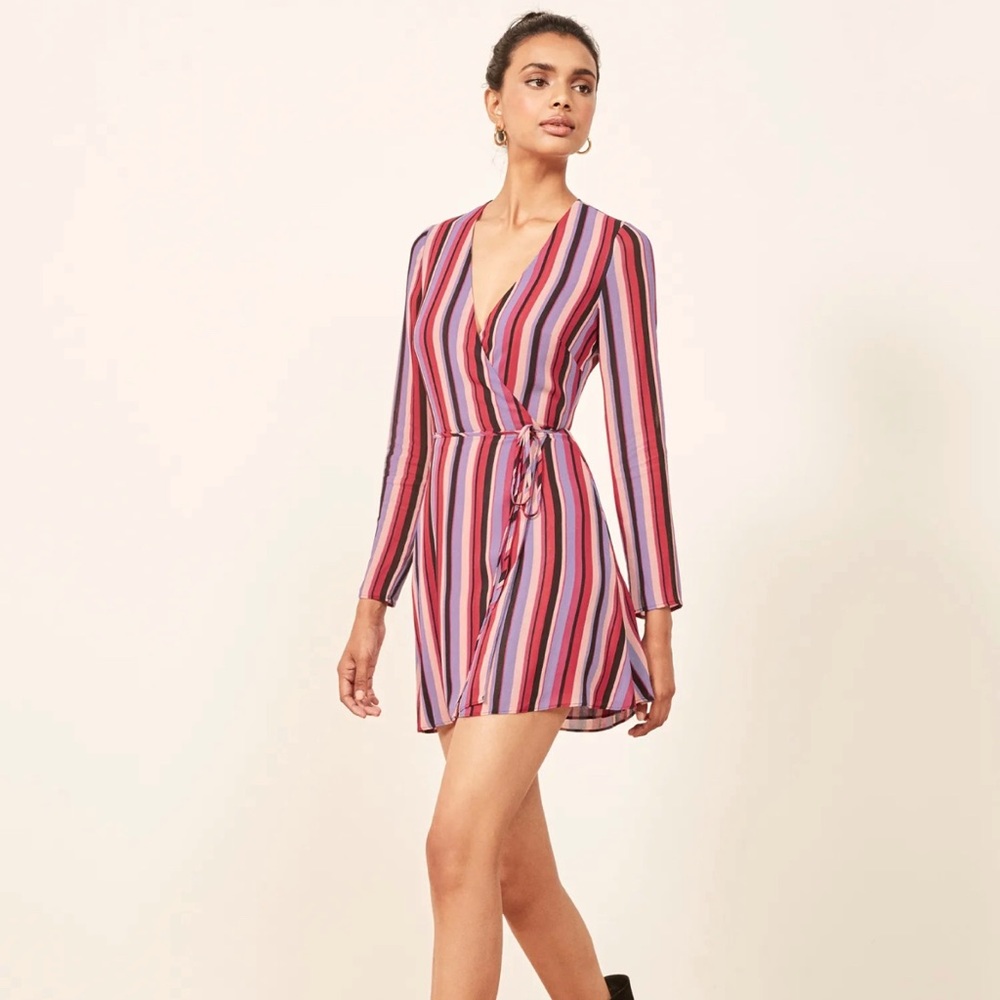 Reformation Anya Luisa Striped Wrap Mini Dress XS